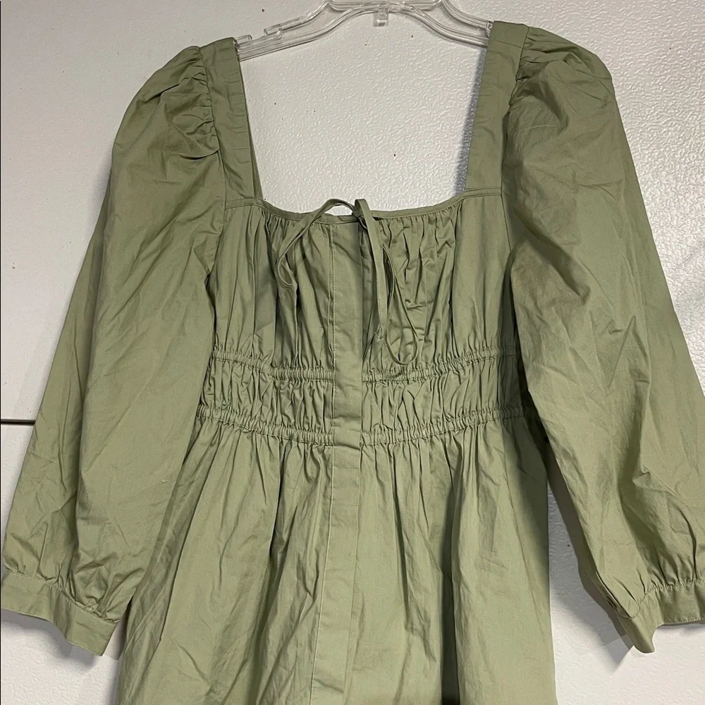 J CREW WOMENS CINCHED WAIST COTTON POPLIN DRESS GREEN 12 PETITE BG485 - Picture 4 of 9